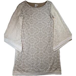 Emma & Michele Lace Shift Dress Ivory Bell Sleeve Lined Boho Sz M